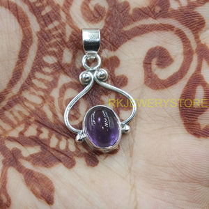 Pendentif en améthyste naturelle cabochon, argent sterling 925, fait main, ovale, améthyste violette, bijou pour femme, cadeau pour elle - Product Image 4