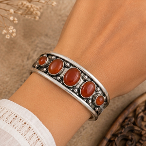 Redstone Hydro Carnelian Artisan Classic Bezel Setting Gold/<b>Silver</b> Plated Oval Unisex Open Bangle Handmade Brass Gift Fashion - Product Image 2