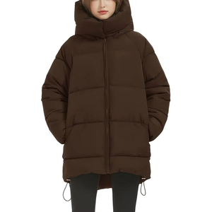 2026 High Quality OEM ODM <b>Women's</b> Long Hooded Puffer <b>Coat</b> Solid Color Zipper Closure Full Sleeve Winter Warm Thick Outerwear - Product Image 1