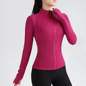 Veste pour femmes, contrôle de qualité élevé, spandex 100% polyester, coupe-vent confortable, manches longues, fermeture éclair, veste de sport, fitness, yoga - Product Image 6