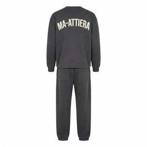 Men <b>Charcoal</b> Gray Crewneck Sweatshirt <b>Jogger</b> Set Oversized Graphic Print Casual Streetwear Matching Tracksuit Two Piece - Product Image 4