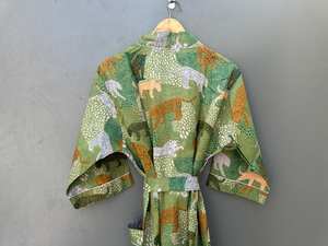 Robe kimono en coton à imprimé oiseaux, kaftan bohème, tenue de festival d'été pour femmes, séchage rapide, col en V - Product Image 2