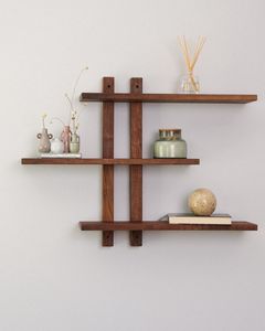 Premium Wooden Double Tier Modern <b>Wall</b> <b>Mounted</b> Floating Display <b>Shelf</b> Storage Organizer with Sustainable Durable Design - Product Image 2