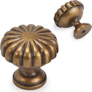 <b>Antique</b> <b>Brass</b> Metal Cabinet <b>Knobs</b> Round Flower Pattern Traditional Design Home Decor High Quality Fast Delivery 1PC - Product Image 4