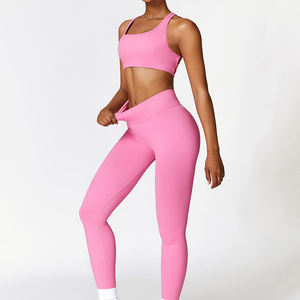 Conjunto de yoga de dos piezas para mujer con costuras, color liso, para gimnasio y fitness, recién llegado, en stock - Product Image 6