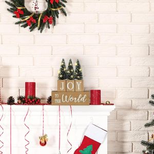 Panneaux muraux en bois rustiques vintage avec éclairage LED « JOY to the WORLD » pour décorations d'arbre de Noël à la maison, style ferme hivernal - Product Image 2