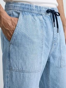 Jeans de Mezclilla para Hombre Abdul Royal World Export, Lavado Claro, 100% Algodón, Cintura Media, Corte Holgado, Estilo Jogger, con Cordón Ajustable y Elástico - Product Image 6