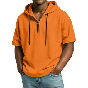 Sudadera con Capucha de Manga Corta para Hombre, Estilo Retro, 100% Algodón, 280g, con Cierre de Cremallera 1/4, Talla Grande, Diseño Personalizado, Fabricación OEM, Venta al Por Mayor - Product Image 1