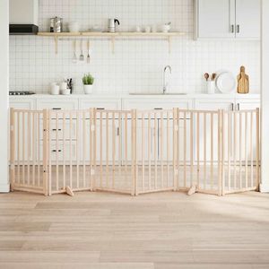 ชุดรั้วกั้นสุนัขแบบพับได้ 6 ชิ้น ทำจากไม้เฟอร์เนื้อแข็ง รูปทรงสี่เหลี่ยมผืนผ้า สำหรับสัตว์เลี้ยง - Product Image 1