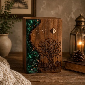 Urne funéraire en bois personnalisée de style américain, gravure Arbre de Vie, écologique, durable, finition bois brun/naturel 200/220 - Product Image 4