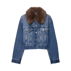 Chaqueta Vaquera para Mujer, Superventas, Transpirable, con Cierre de Botones, Dos Bolsillos, Estilo Invernal, con Cuello de Piel Sintética - Product Image 1