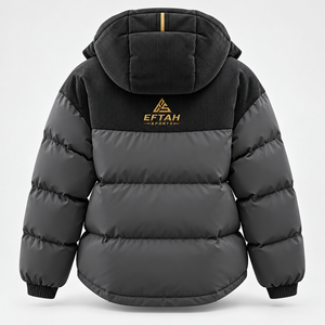 Chaqueta de invierno para hombre con capucha, acolchada, de pana con bloques de color, con cremallera, gruesa y cálida, estilo deportivo. - Product Image 3