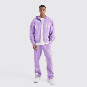 Conjunto Deportivo de Algodón Morado para Hombre, Modelo 2026, Sudadera con Capucha y Pantalones Jogger, Cierre Frontal con Cremallera, Estampado de Letras, Corte Holgado, Estilo Urbano, para Otoño - Product Image 1