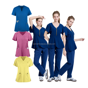 FACTORY garments in VN nursing scrubs wide leg comfortable medical uniforms sets <b>stand</b> collar short sleeves LOW MOQ/Free sample - Product Image 5