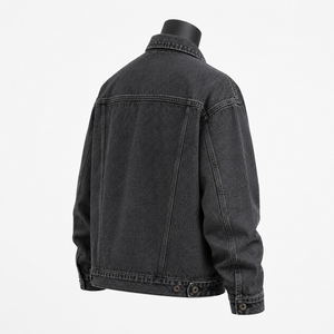 Chaqueta vaquera negra personalizada para hombre, estilo camionero, de algodón lavado, talla grande, venta al por mayor OEM - Product Image 4
