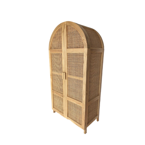 Natural Rattan Arched Wardrobe <b>Cabinet</b> Wooden Double Door <b>Storage</b> Unit Coastal Style Modern <b>Bedroom</b> Furniture Freestanding - Product Image 5