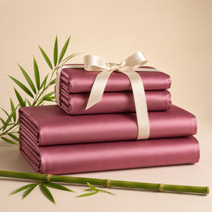Juego de Sábanas de Bambú Rosa Malva de 300 Hilos con Tacto Suave y Liso para el Dormitorio |   Ropa de Cama Transpirable y Refrescante para un Sueño Reparador - Product Image 3
