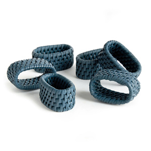 Anillo Porta Servilletas de Mimbre y Ratán Azul Marino, Estilo Moderno, Hecho a Mano, Accesorios Tejidos para Mesa - Product Image 1