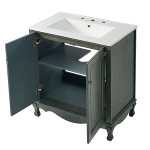 Mobile da Bagno Vintage da 30 Pollici con Lavabo in Ceramica Rettangolare, Maniglie Antiche, 2 Ante, Eleganti Armadietti di Stoccaggio per Bagno in Stile Antico - Product Image 5