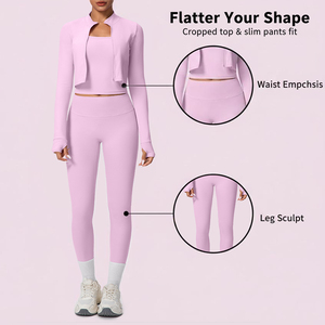 Women's 3-Piece Active Wear Gym Set Quick-Drying Sports Bra <b>Jacket</b> Leggings for Ladies' Workout <b>Yoga</b> Solid Elastic Waist - Product Image 1