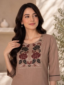 Women Cotton Embroidered <b>Kurti</b> With Matching Pants Casual Loose Fit Indian Pakistani Style Set - Product Image 4