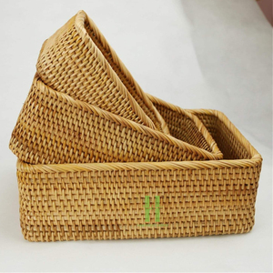 BEST SELLER Natural Oval Rattan <b>Storage</b> <b>Basket</b> Set of 3 Handmade Woven Eco-Friendly Home Organizer Decorative <b>Basket</b> - Product Image 2