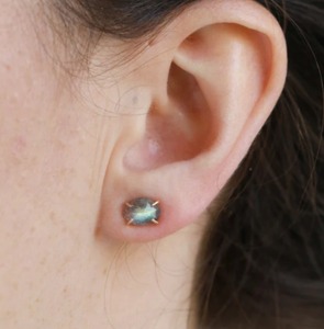 Natural Labradorite Oval <b>Stud</b> <b>Earrings</b> Gold Plated Faceted Gemstone Prong <b>Set</b> Handmade Jewelry Gift for - Product Image 3