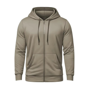 Sudadera con Capucha y Cierre de Cremallera para Hombre, Color Sólido, Corte Regular, Informal, Tejida, con Bolsillos Delanteros - Product Image 1