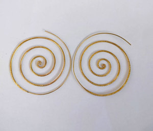 Handmade Gold Spiral Hoop Earrings <b>Large</b> Hammered Metal Cutout Boho Statement Ethnic Jewelry <b>Gift</b> Customized <b>Gift</b> <b>Box</b> Wholesale - Product Image 1