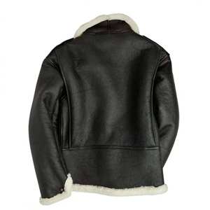 Chaqueta de Invierno con Cuello de Piel Blanca, Chaqueta de Aviador de Cuero Genuino de Piel de Oveja, Chaqueta Bomber con Cuello Plegable - Product Image 2