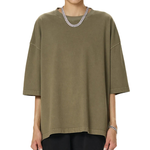 Camiseta de algodón lavado de 260 g para hombre, de corte holgado y manga corta, estilo urbano, lisa, de alto gramaje, que absorbe la humedad - Product Image 1