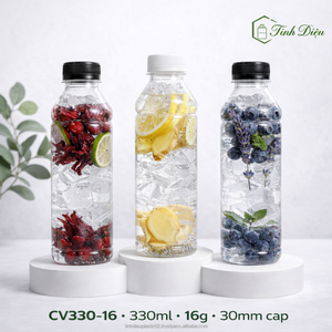 330ml Square PET <b>Plastic</b> Bottle Double Ring Design for Beverage Juice Tea <b>Packaging</b> OEM Screw Cap Silk Screen Printed Vietnam - Product Image 3
