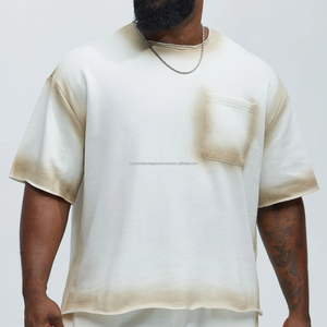 Camiseta Corta de Gran Tamaño para Hombre, Estilo Informal, con Cuello Redondo, Tejido de Rizo Francés, Diseño Desgastado con Contorno Decolorado, 300 GSM, 100% Algodón Estampado - Product Image 5