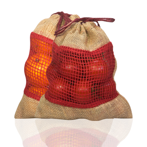 Bolsa de Yute Ecológica con Ventana de Malla Roja, Cordón Ajustable, Saco Ligero para Empacar Frutas y Verduras, Venta al por Mayor - Product Image 1