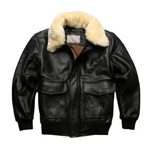 แจ็คเก็ตซาฟารีหนังวัวสำหรับผู้ชายในฤดูใบไม้ร่วงปกขนแกะถอดออกได้ตัดขนสัตว์เสื้อนอกลำลองดีไซน์เย็บปะติด - Product Image 1