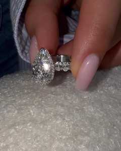 Bague de fiançailles en diamant de laboratoire taille poire 4 carats, en or massif 14k 18k, avec tige ovale en diamant et solitaire goutte d'eau, alliance de mariée, vente en gros - Product Image 5