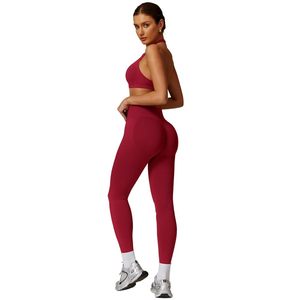 Seamless Yoga Set 2 Piece High Waist <b>Crop</b> <b>Top</b> Full Length Leggings Solid Color Backless Sport Wear for Women - Product Image 2