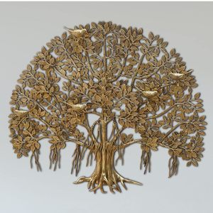 Décoration murale artisanale Arbre de Vie doré, art mural en métal complexe pour la maison, le salon, décoration spirituelle - Product Image 5