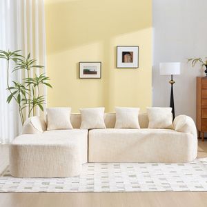 Divano a L in Ciniglia Beige con Spugna ad Alta Elasticità, Comodo per Ogni Soggiorno - Product Image 3