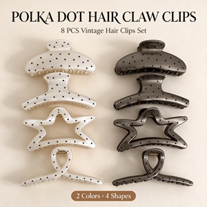 Pinces à cheveux à pois, 8 pièces, accessoires pour cheveux vintage pour femmes, 2 couleurs, 4 formes, en plastique, forme étoile, usage quotidien - Product Image 1