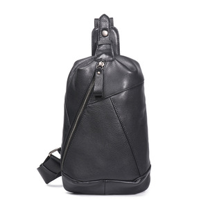 Bolso de Pecho Personalizable de Cuero Vacuno Negro para Hombre, Bolso Bandolera de Cuero Genuino de Color Sólido, Bolso de Hombro con Cremallera para Teléfono Móvil, Moda de Alta Gama - Product Image 1