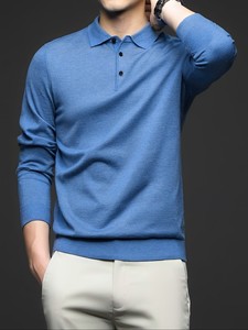 Pull en maille polyester/coton pour homme, léger et respirant, service OEM, couleur unie, col à revers, manches longues, couche de base décontractée pour le printemps - Product Image 5