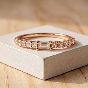 Exquisite Baguette And Round Cut Lab Grown Diamond Minimal 10K 14K 18K Solid Gold Color E VVS Diamond Fine <b>Stacking</b> <b>Ring</b> - Product Image 1