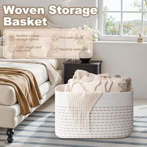 75L Eco-Friendly Modern Woven Cotton Rope <b>Storage</b> Basket 22x17x12 for <b>Drink</b>/Food Use in Living Room Bedroom Nursery - Product Image 3