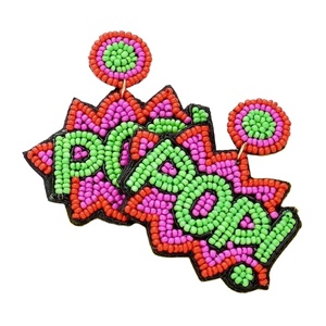 Perles de rocaille en verre fabriquées à la main Boucles d'oreilles brodées mignonnes Maman Boucles d'oreilles personnalisées Game Day College fabriquées en Inde - Product Image 2