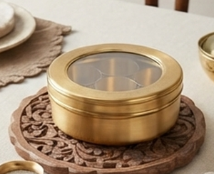 Conteneur à épices rond en métal doré de qualité supérieure avec couvercle transparent pour le rangement en cuisine - Product Image 4