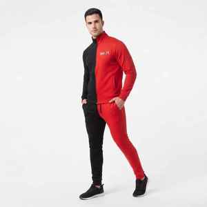 Men's Two-<b>Tone</b> Full Zip Tracksuit <b>Red</b> Black Color Block Sporty Jogging Set With Side Pockets Regular Fit Autumn Wear - Product Image 5