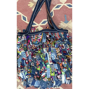 Sac fourre-tout bohème personnalisé Coastal Breeze RAG BAG, broderie et pompons décoratifs, couleur unie, en coton, ouvert, pour le shopping - Product Image 5