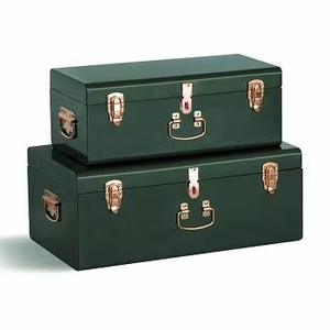 Hammered Textured Gold <b>Metal</b> <b>Trunk</b> Set Rectangular Hinged Lid Stackable Modern Luxury Design 2 Layer <b>Storage</b> Box - Product Image 5