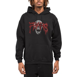 Sweat-shirt à capuche noir pour homme avec logo crâne en strass, poche avant, coupe oversize, style hip-hop, vêtement d'automne - Product Image 1